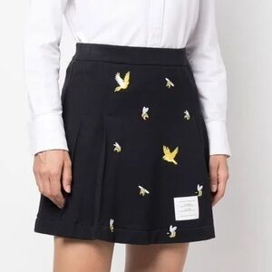 Thom Browne Pleated Navy Skirt Birds and Bees